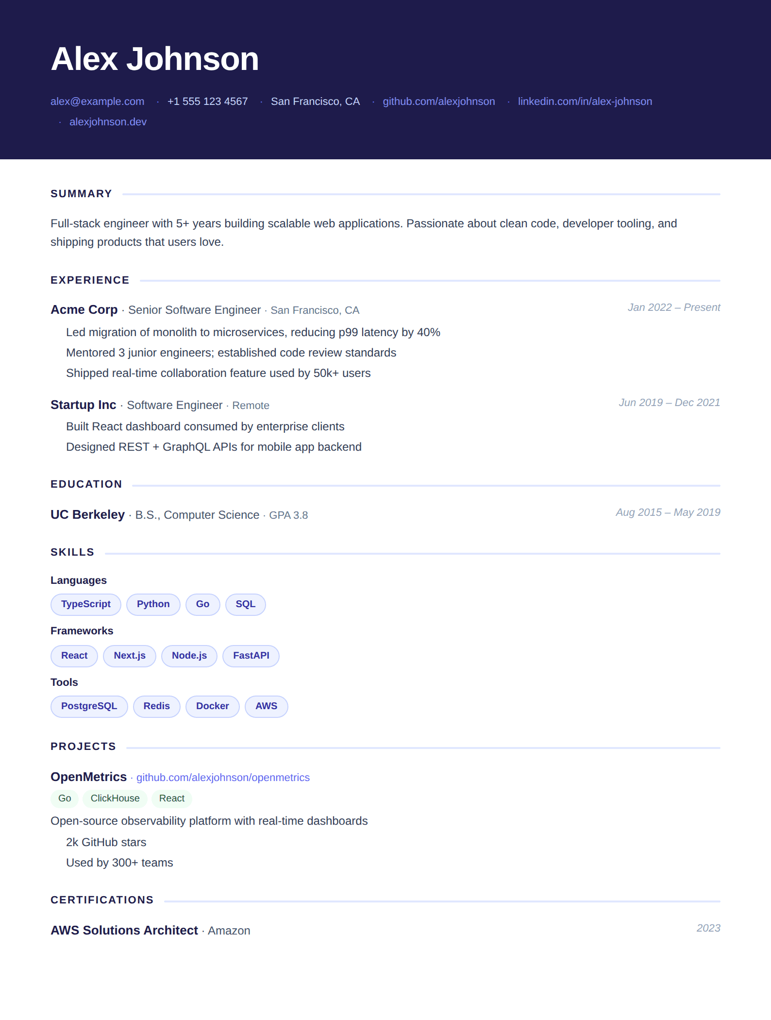 Bold resume template preview