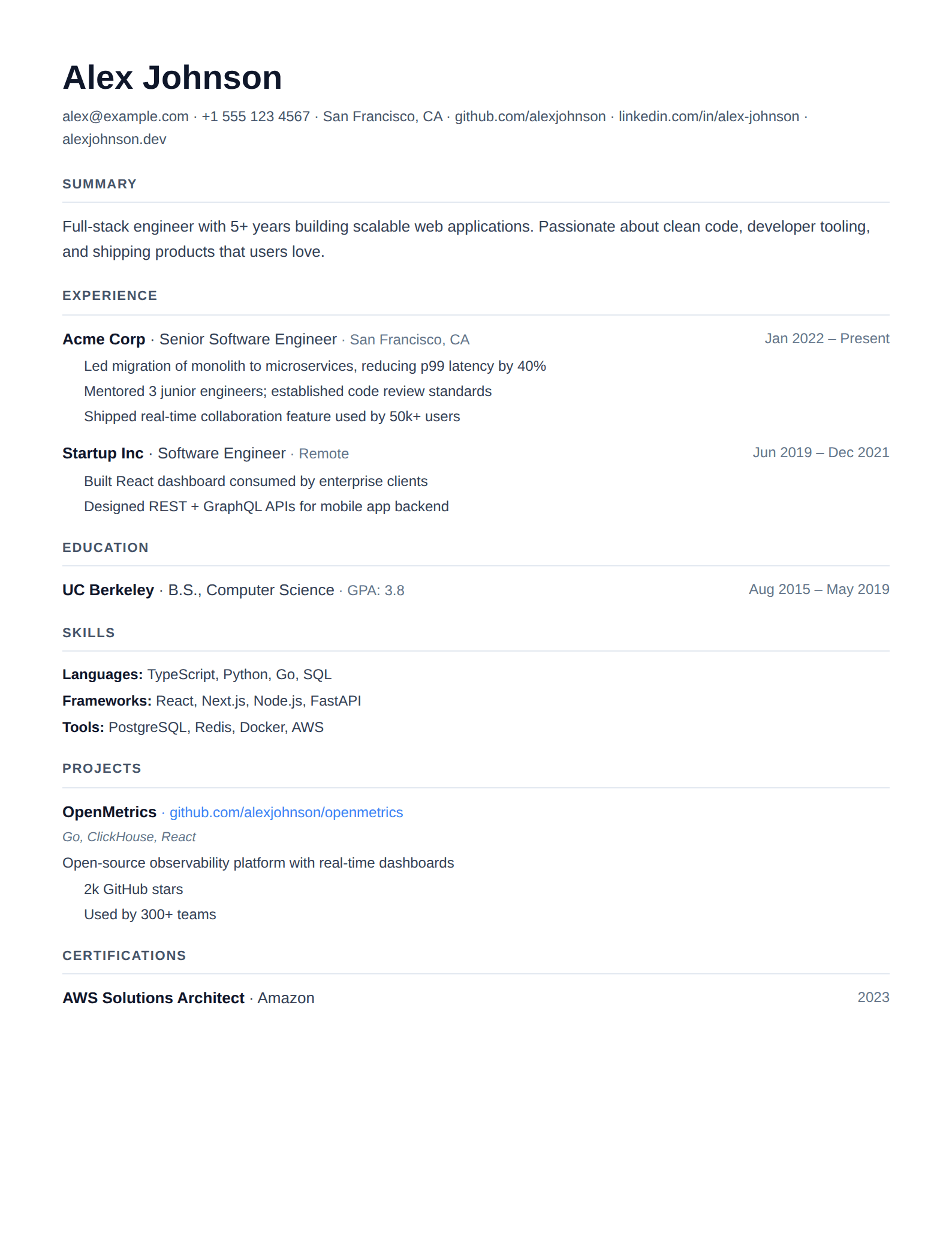 Clean resume template preview