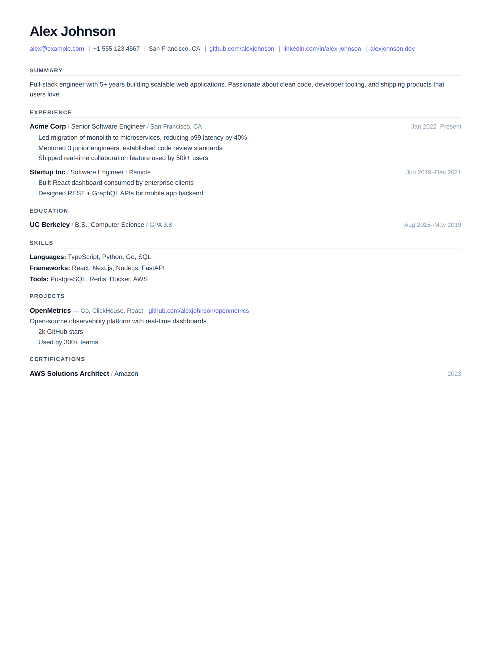 Compact resume template preview