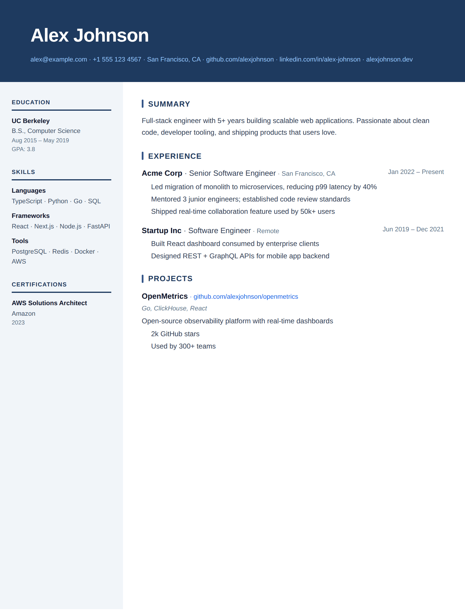 Executive resume template preview