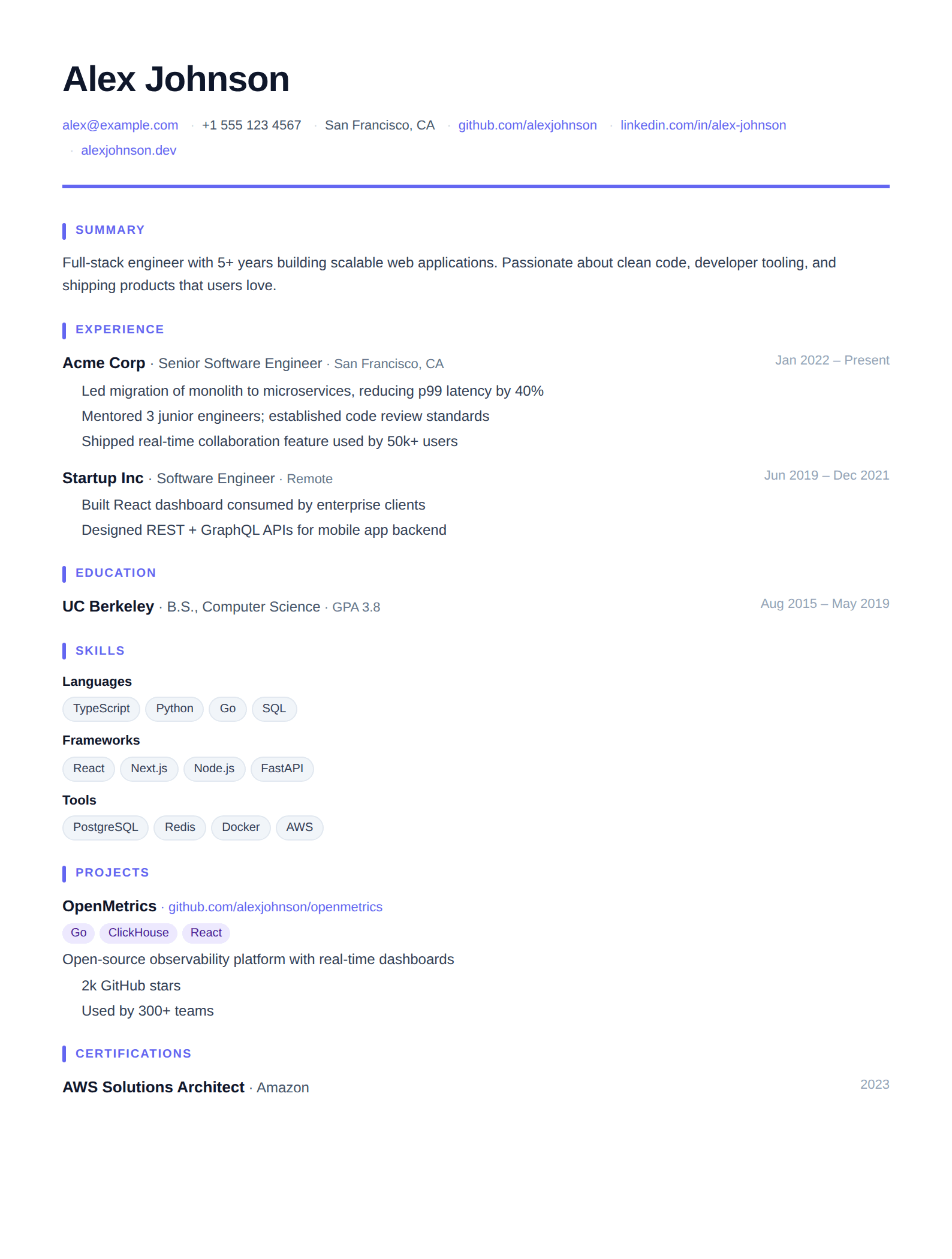 Modern resume template preview